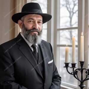 אילוסטרציה דמות אברך מבוגר מדליק נרות - 21588