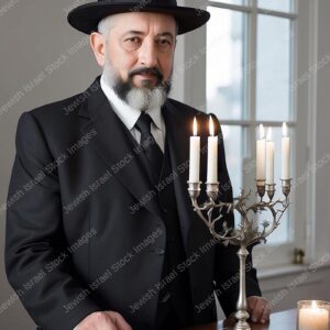אילוסטרציה דמות אברך מבוגר מדליק נרות - 21590