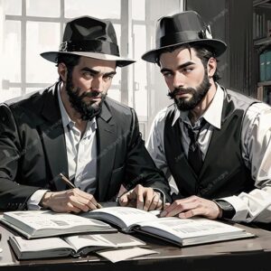 אילוסטרציה דמות זוג אברכים בלימוד - 02017