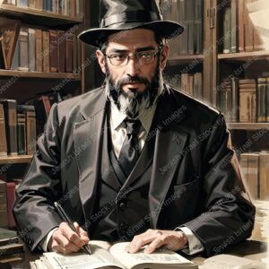 אילוסטרציה דמות אברך מבוגר בלימוד - 02033