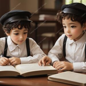 אילוסטרציה דמות זוג ילדים קטן לומדים - 02100