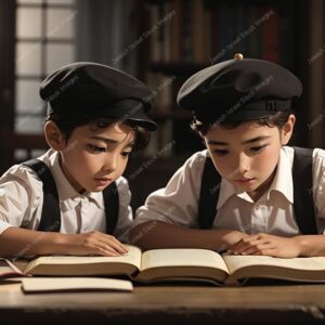 אילוסטרציה דמות זוג ילדים קטן לומדים - 02101