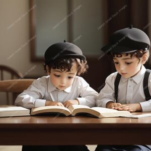 אילוסטרציה דמות זוג ילדים קטן לומדים - 02102