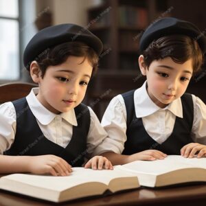 אילוסטרציה דמות זוג ילדים קטנים לומדים - 02107