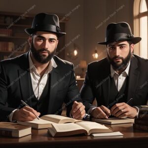 אילוסטרציה דמות זוג אברכים בלימוד - 02108