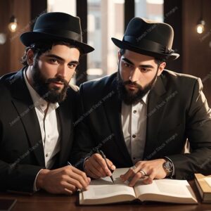 אילוסטרציה דמות זוג אברכים בלימוד - 02110