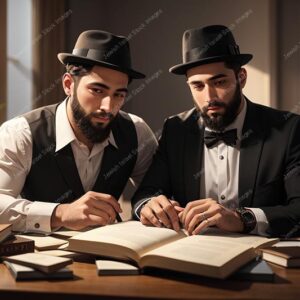 אילוסטרציה דמות זוג אברכים בלימוד - 02111
