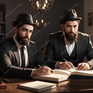 אילוסטרציה דמות זוג אברכים בלימוד - 02112
