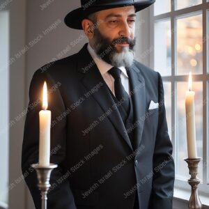 אילוסטרציה דמות אברך מבוגר בהדלקת נרות - 20685