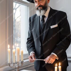 אילוסטרציה דמות אברך מבוגר בהדלקת נרות - 20686