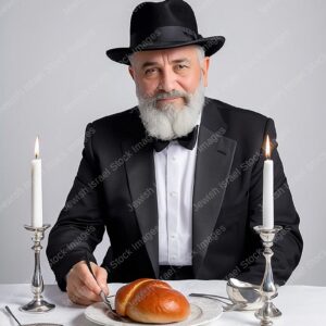 אילוסטרציה דמות אברך מבוגר בעת סעודה - 20705