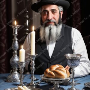 אילוסטרציה דמות אברך מבוגר בעת סעודה - 20721
