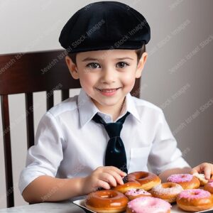 אילוסטרציה דמות ילד קטן אוכל סופגניות - 21584