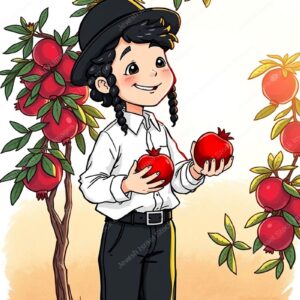 ילד נושא רימון או ליד עץ רימונים - 42167
