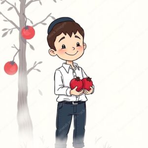 ילד נושא רימון או ליד עץ רימונים - 42169