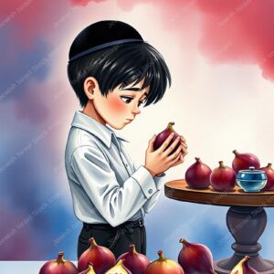 ילד נושא תאנה או ליד עץ תאנים - 42196