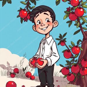 ילד נושא רימון או ליד עץ רימונים - 42244