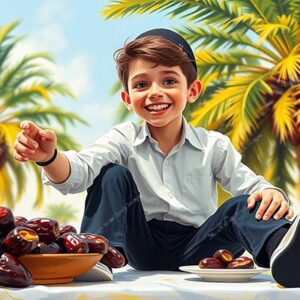 ילד אוחז או ליד תמרים - 42397