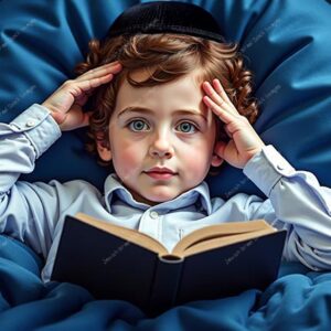 ילד קורא קריאת שמע שעל המיטה - 42425