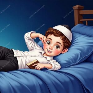 ילד קורא קריאת שמע שעל המיטה - 42426