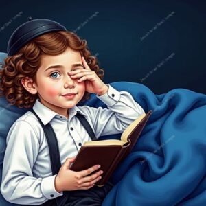 ילד קורא קריאת שמע שעל המיטה - 42430